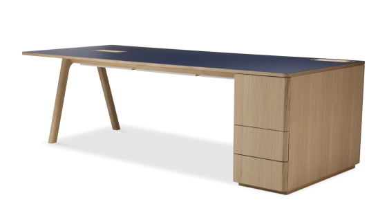 Executive desk oak natural finish fenix blue tabletop 200x100