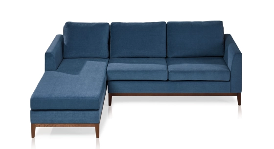 Canapé d'angle méridienne gauche 4/5 places tissu bleu jean (MG - 2,5D)
