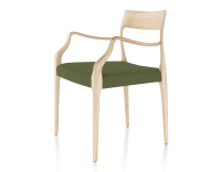Chaise scandinave avec accoudoirs bois teinte naturelle assise tissu vert olive Chaise scandinave avec accoudoirs bois teinte naturelle assise tissu vert olive