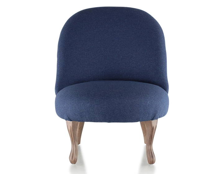Fauteuil crapaud sans accoudoirs pieds bois teinte noyer et tissu bleu marine Fauteuil crapaud sans accoudoirs pieds bois teinte noyer et tissu bleu marine