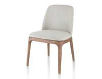 Chaise design bois teinte noyer et tissu beige naturel Chaise design bois teinte noyer et tissu beige naturel