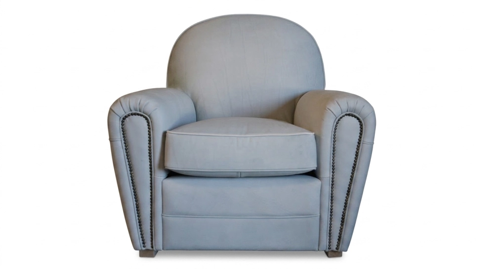 Leather club armchair dark brown studded armrests