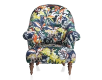 Toad armchair with armrests walnut-stained wooden legs and high-backed jungle fabric Toad armchair with armrests walnut-stained wooden legs and high-backed jungle fabric
