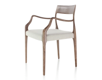 Chaise scandinave avec accoudoirs bois teinte marron foncé assise tissu beige naturel Chaise scandinave avec accoudoirs bois teinte marron foncé assise tissu beige naturel