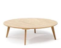 Table basse ronde F1 en chêne et céramique bois teinte naturelle plateau céramique effet pierre travertin 60x60x30 cm