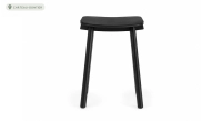 Design bar stool H65 cm natural wood finish with blue fabric seat