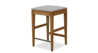 Design bar stool H80 cm natural wood finish with beige fabric seat
