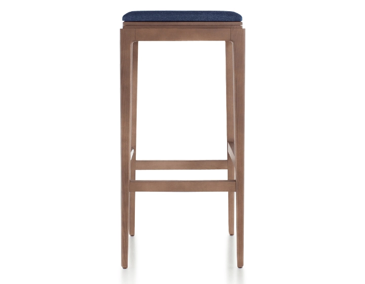 Tabouret de bar design H80 cm bois teinte noyer assise tissu bleu marine Tabouret de bar design H80 cm bois teinte noyer assise tissu bleu marine