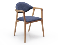 Chaise design avec accoudoirs bois teinte naturelle et tissu bleu océan Chaise design avec accoudoirs bois teinte naturelle et tissu bleu océan