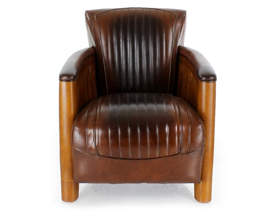 Fauteuil club bois et cuir marron vintage