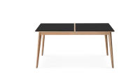 Table extensible 6 à 10 personnes en chêne et céramique allonges bois avec bois teinte naturelle et plateau céramique noir unie 140x90 cm