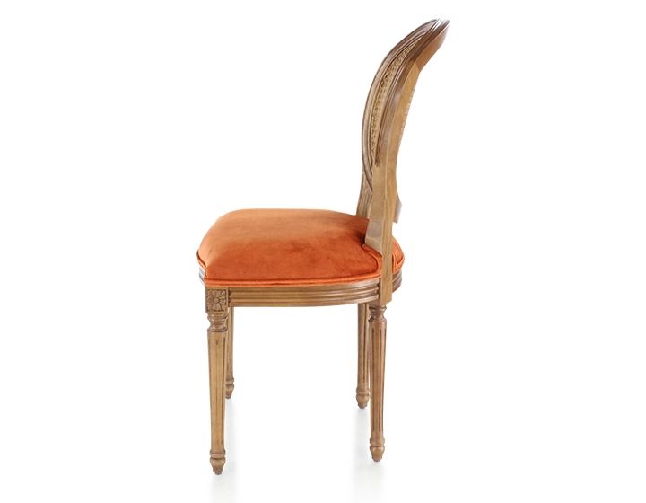 Chaise ancienne style Louis XVI bois teinte ancienne dossier canné assise tissu velours terracotta Chaise ancienne style Louis XVI bois teinte ancienne dossier canné assise tissu velours terracotta