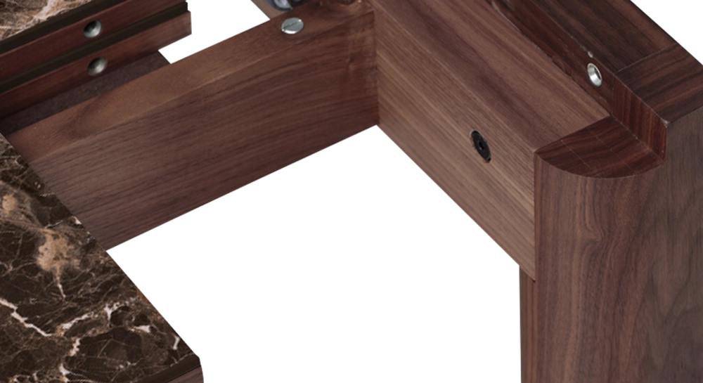 Extending table for 8 to 12 people in walnut and ceramic with ceramic extensions natural wood finish and brown marble-effect ceramic 160x100 cm Extending table for 8 to 12 people in walnut and ceramic with ceramic extensions natural wood finish and brown marble-effect ceramic 160x100 cm