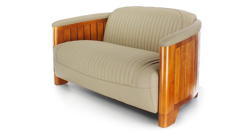 Canapé club bois et cuir 2 places beige Canapé club bois et cuir 2 places beige