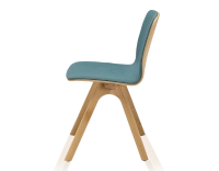 Chaise design en chêne tapissé bois teinte naturelle assise tissu bleu océan Chaise design en chêne tapissé bois teinte naturelle assise tissu bleu océan